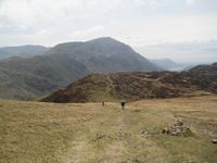 Last part of the ascent - Marla beat Bob and Troxel to the top. You can see Ennerdale Water in the distance.